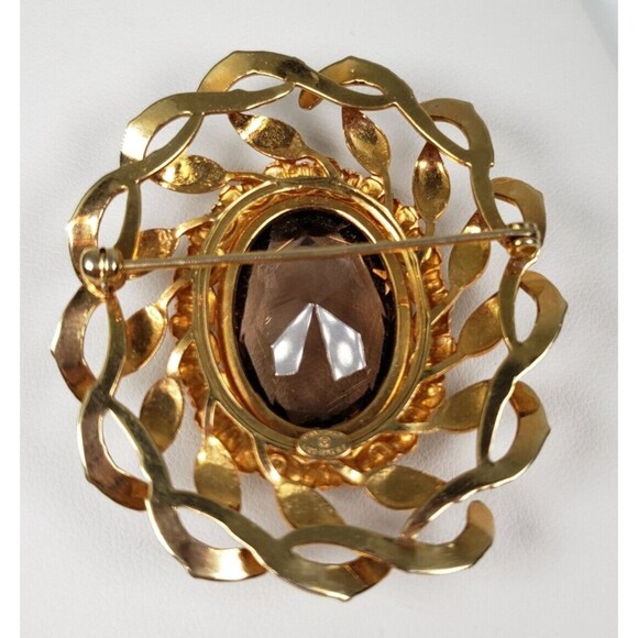 Danecraft 1960's Signed 1/20  12 K G.F. Mid Century Oval Smokey Topaz Brooch - Picture 8 of 16